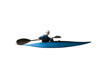 Woman in a kayak isolated on white