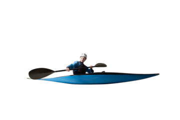 Woman in a kayak isolated on white