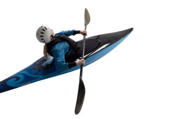 Woman in a kayak isolated on white