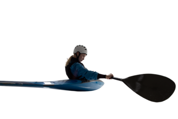 Woman in a kayak isolated on white