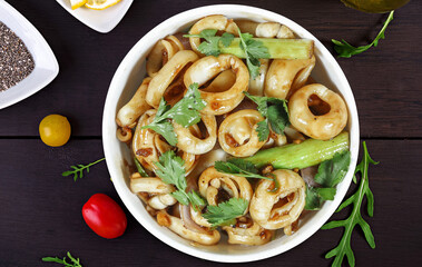 Stir Fried Squid , Healthy food, Top view