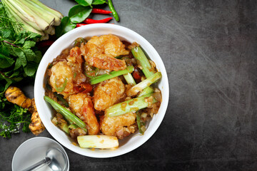 Thai food spicy chill garlic prawn