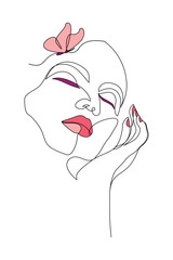 butterfly woman one line art illustration vector design