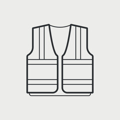 Safety  vest with reflective stripes line icon set. Uniform for workers, police, press, media, security. Vector illustration