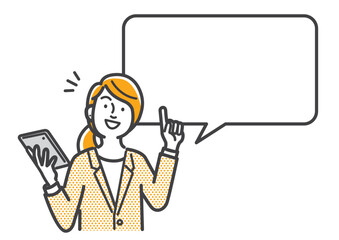 女性会社員の説明シーンの吹き出し表現