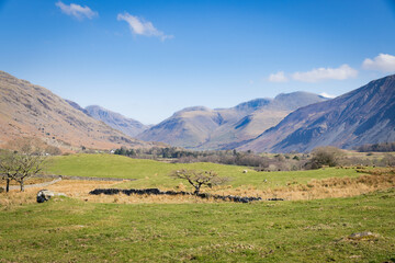 Lake District peaks Scafell Pike and Great Gabel from Nether Wasdale