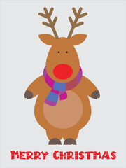 Christmas reindeer with red ribbon vector illustration