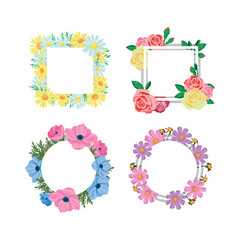 Collection of frames with floral decor. Spring backgrounds for text or photo.
