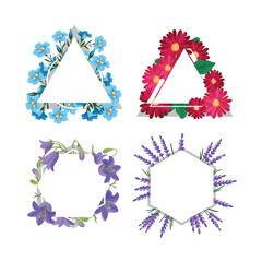 Collection of frames with floral decor. Spring backgrounds for text or photo.
