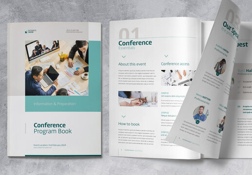 Conference Agenda Template with Turquoise and Beige Accents