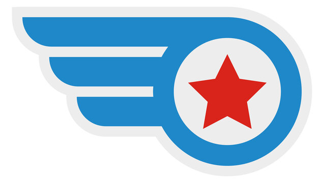 Winged insignia with star symbol. Superhero emblem