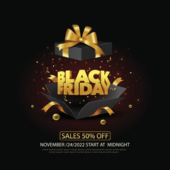 Black Friday limited sale offer. Dark background golden lettering. Banner, poster, header website. vector illustration.