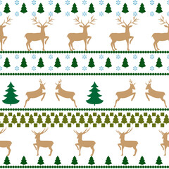 Colorful deer and tree horizontal seamless pattern