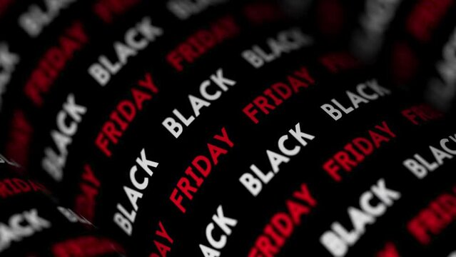 Black Friday wave text motion loop background with shallow focus. 3d render realistic animation