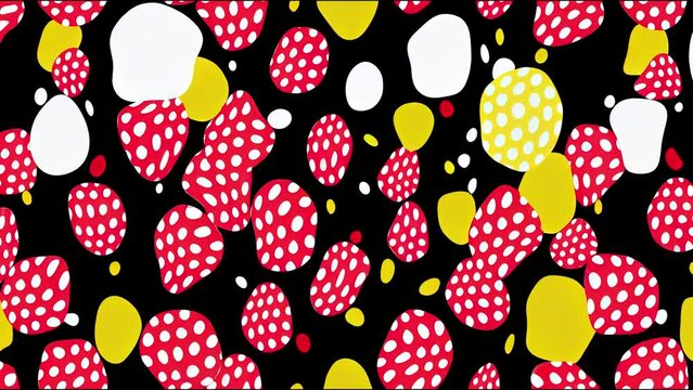 Yellow, Red, Black and White Polka Dots, Stars and Stripes 2d illustrated Seamless animations. Kids Party Backgrounds. Children Birthday Invitation Backdrops. Repeating animation Tile Swatches
