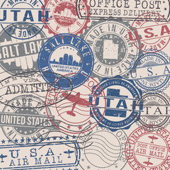 Salt Lake City, UT, USA Set of Stamps. Travel Stamp. Made In Product. Design Seals Old Style Insignia.