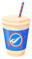 Plastic cup with straw. Fast food drink cartoon icon