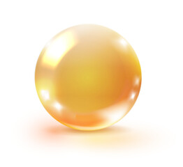 Golden essence drop. Realistic shining oil bubble