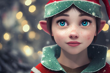 Christmas elf 3d illustration. Generative AI - obrazy, fototapety, plakaty