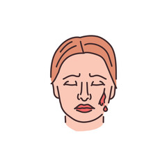 Blood sad woman face color line icon. Injuries concept.