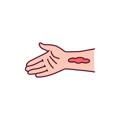 Arterial bleeding from hand color line icon. Injuries concept.