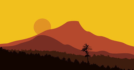 yellow gradient forest mountain background