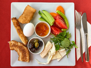 Traditional Turkish breakfast on plate