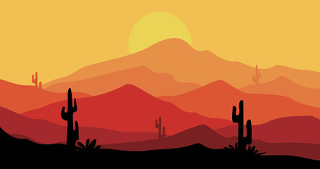 Fototapeta na wymiar red gradient cactus mountains nature background