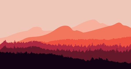 red gradient forest mountain nature background