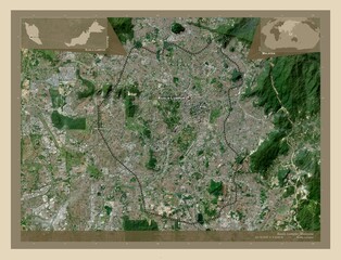 Kuala Lumpur, Malaysia. High-res satellite. Labelled points of cities - obrazy, fototapety, plakaty