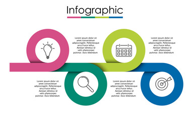 Vector infographic template with four steps or options. Illustration presentation with thin line elements icons.  Business concept graphic design can be used for web, paper brochure, diagram