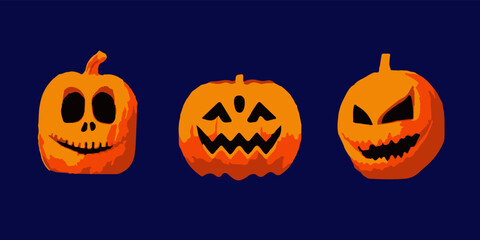 illustration vector of halloween pumpkins. Autumn holidays. Set of halloween pumpkins, funny faces. EPS10.