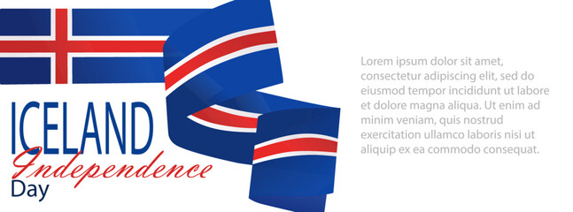 Iceland independence day horizontal background vector illustration. Banner design with national symbol in official colors with copy space for text. National holiday 1st December and 17th June