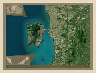 Pulau Pinang, Malaysia. High-res satellite. Major cities - obrazy, fototapety, plakaty
