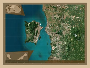 Pulau Pinang, Malaysia. Low-res satellite. Major cities - obrazy, fototapety, plakaty
