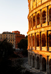 Portrait view of the Colosseum at morning golden hour