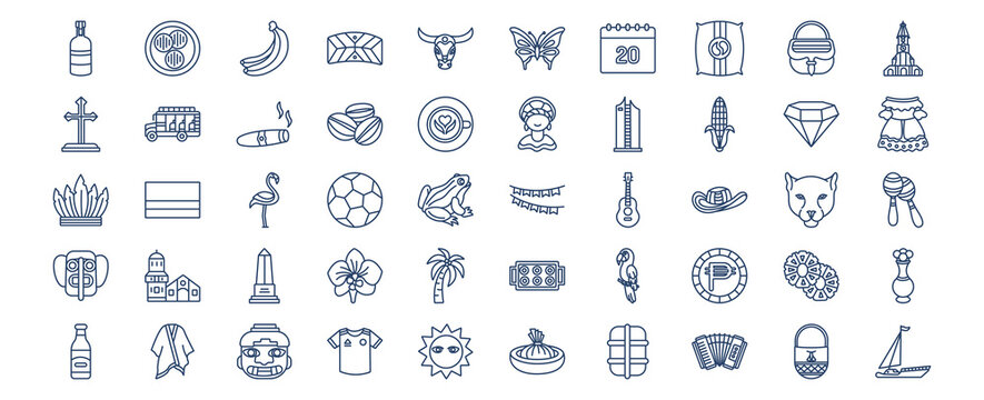 
Collection of icons related to Colombia, including icons like Arepa, Cigar and more. vector illustrations, Pixel Perfect set

