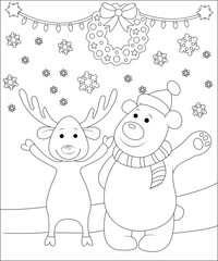 funny Christmas coloring pagefor kids , funny Christmas coloring book cover for kids