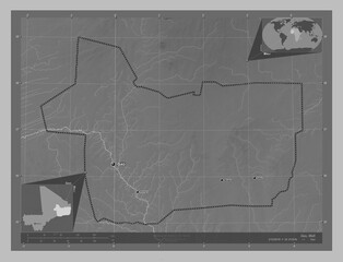 Gao, Mali. Grayscale. Labelled points of cities