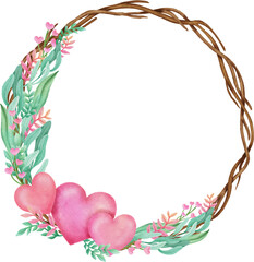 valentine wedding watercolor wreath frame tulip leave heart love