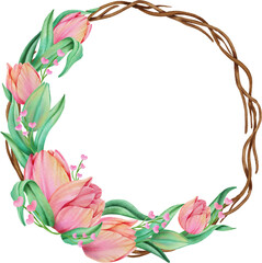 valentine wedding watercolor wreath frame tulip leave heart love