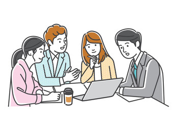 チームで仕事をするビジネスパーソンのイメージイラスト素材