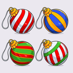 Hand drawn colorful Christmas baubles set with different patterns, Christmas trees balls ornaments