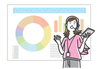 プレゼンをするカジュアルな姿の女性