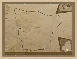 Hodh el Gharbi, Mauritania. Low-res satellite. Labelled points of cities