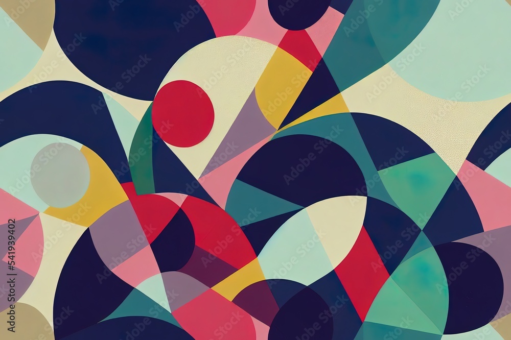 Poster modern abstract seamless geometric pattern with semicircles and circles in retro scandinavian style.