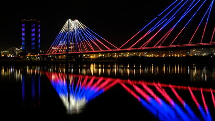 Bridge in the city with lighting