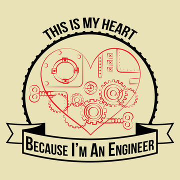 Mechanical Engineer heart in steampunk style. Isolated Vector illustration. this is my heart because i am engineer graphic vector illustration for print postcard and t shirt and other uses
