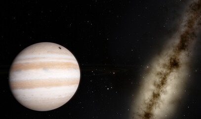 Jupiter planet and Milky Way galaxy 3d illustration background