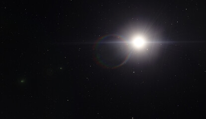 Sun and stars as they are seen from the space, 3d illustration background